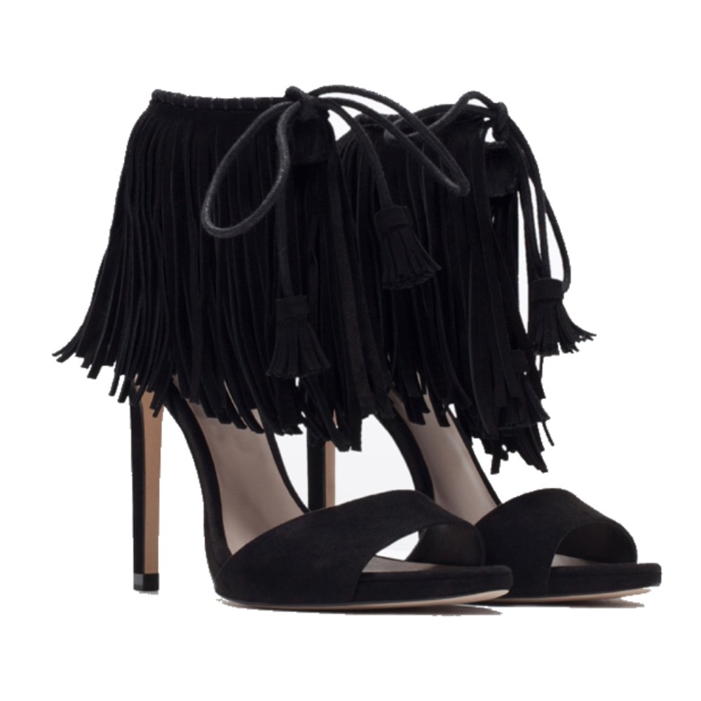 Zara suede fringe heels. These are genuine suede.
